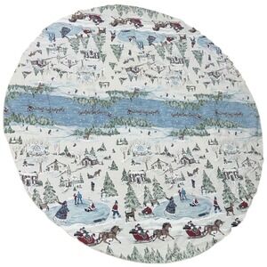 Vintage Winter Village Christmas 63" Tablecloth w/ (Santa Sleigh Cranston-Style)